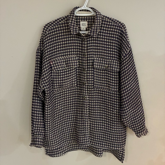 Urban Outfitters BDG STANLEY WAFFLE BUTTON-DOWN TOP IN BLUE MULTI - Picture 2 of 5